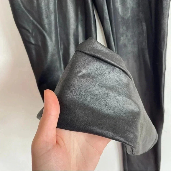 SPANX Faux Leather Black Leggings Stretch Elastic Waist Casual Compression Pants - Picture 9 of 14